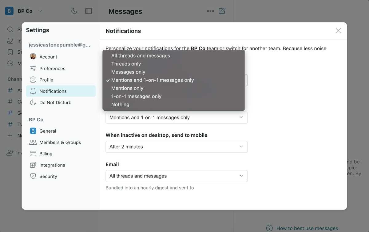 Notifications settings in Twist