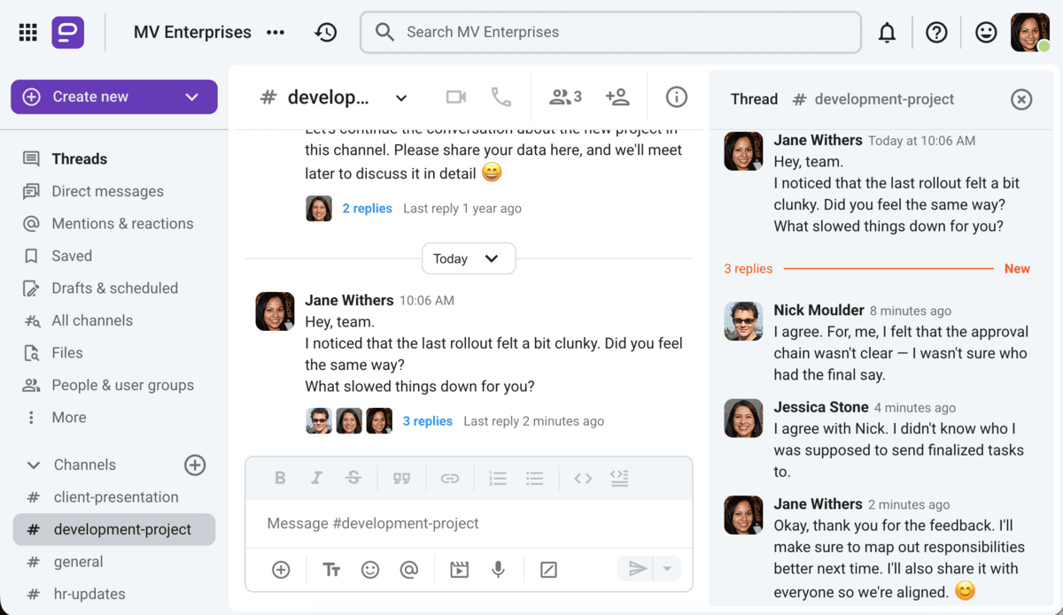 Clear feedback loops in Pumble, an employee communication app