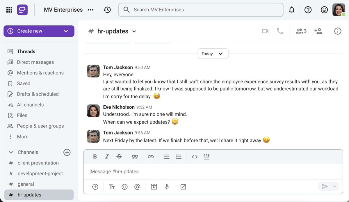 Explaining why something can’t be shared via Pumble, a team collaboration app