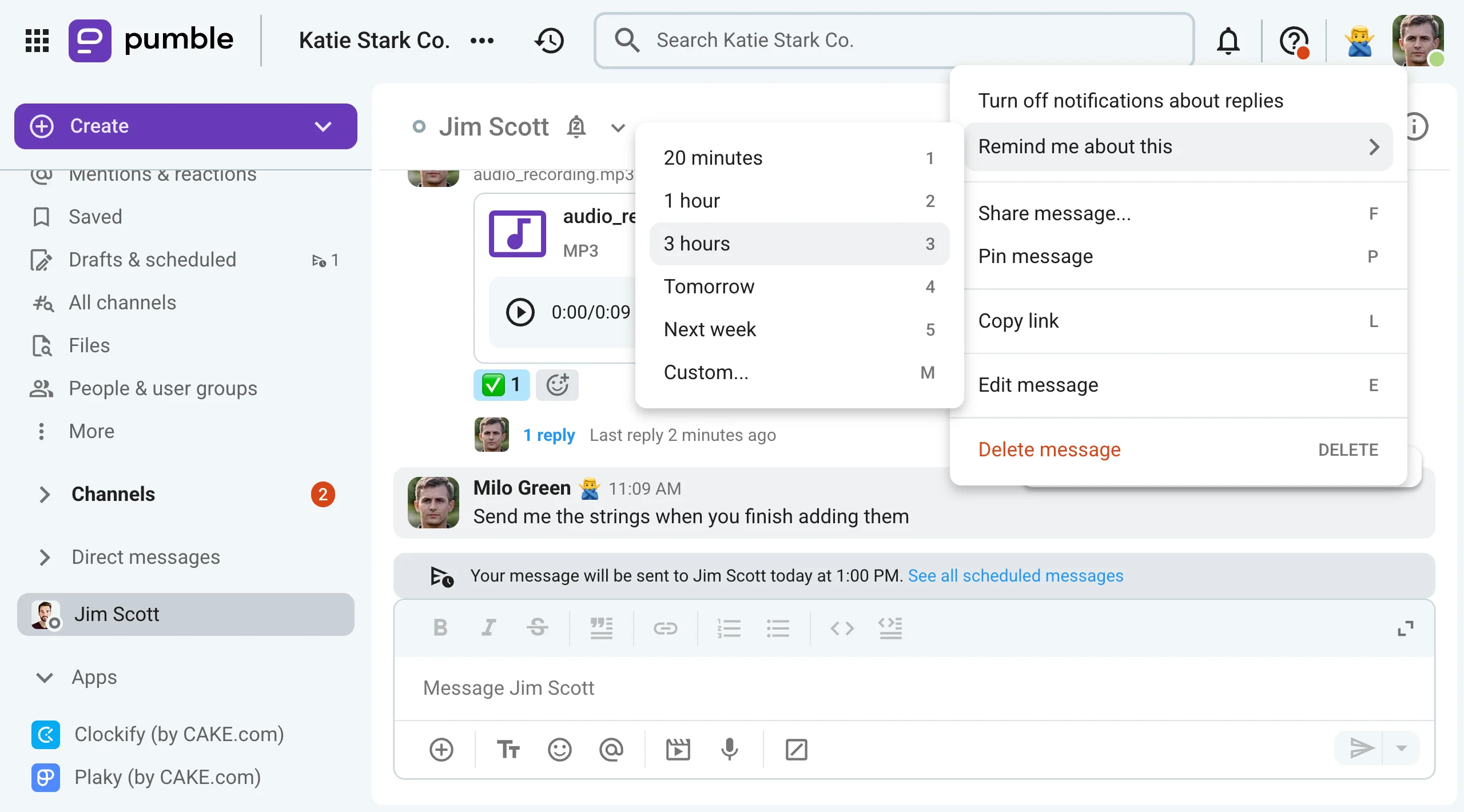Async-first communication options on Pumble, a business messaging app