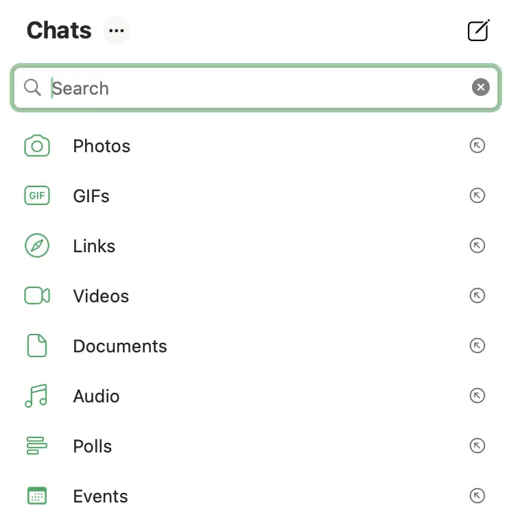 Search categories in WhatsApp chats