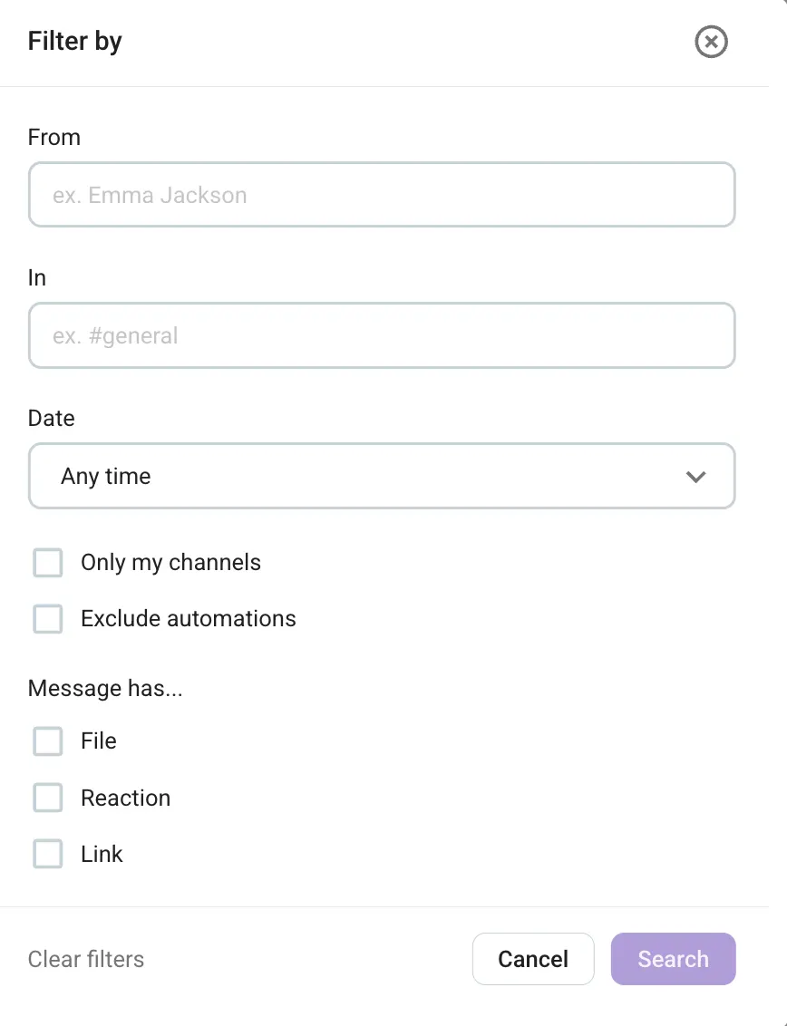 Search filters in Pumble