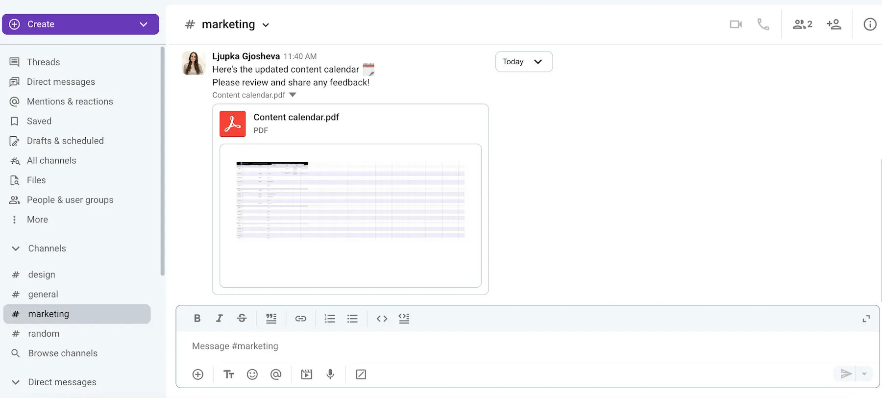 Sharing a file in a Pumble channel