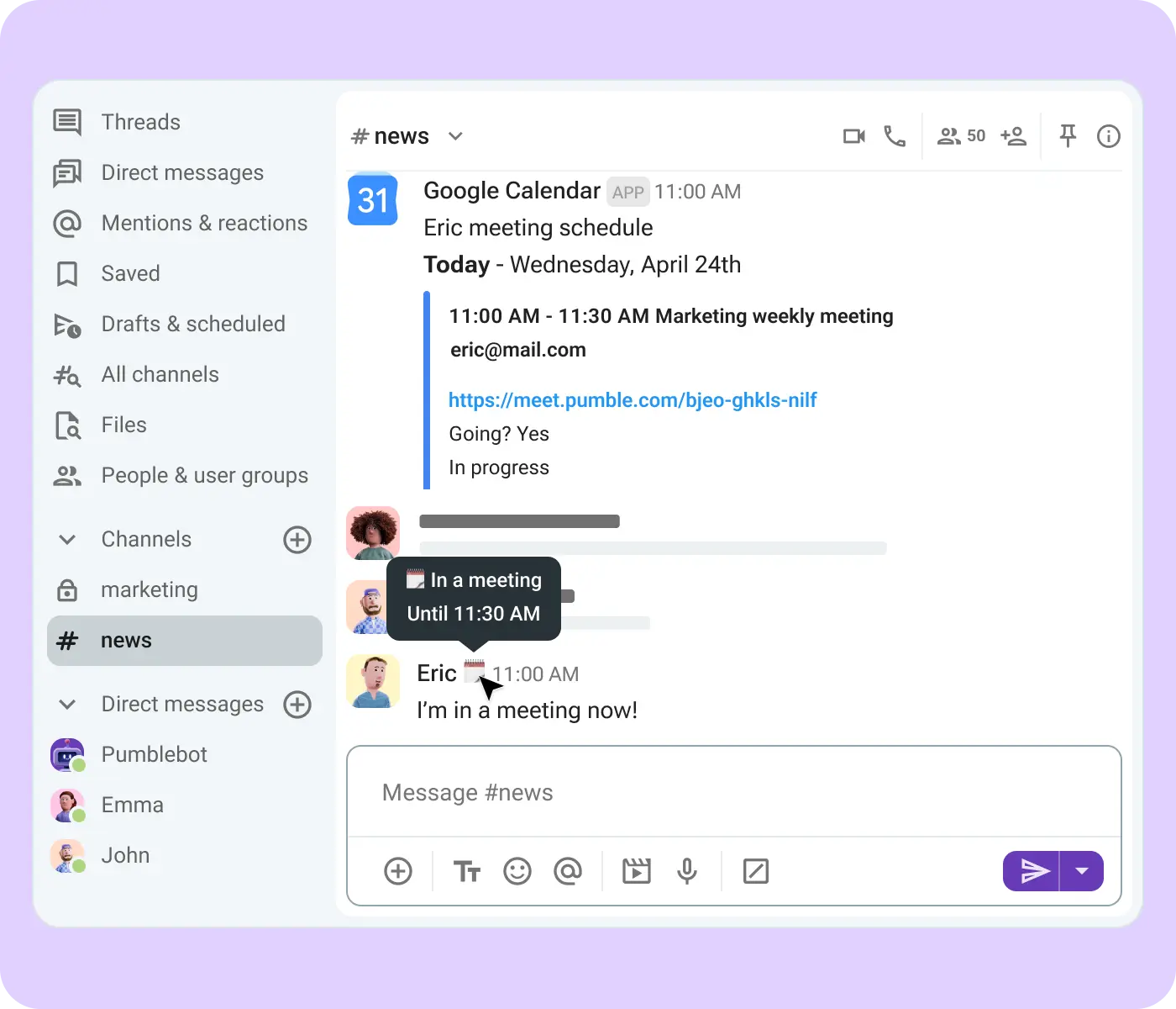 Use statuses to communicate availability or current projects