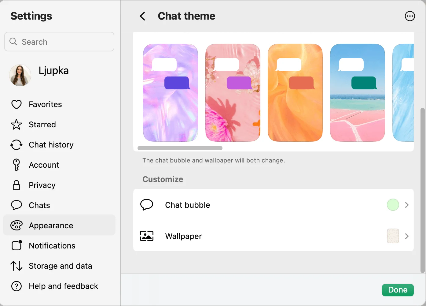 WhatsApp appearance customization options