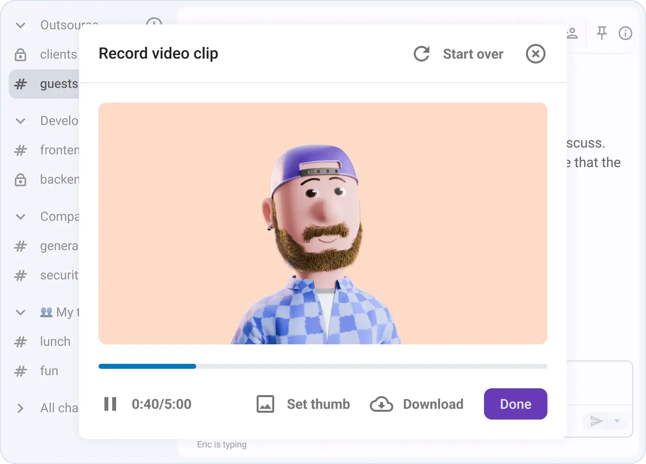 Recording a video message in Pumble