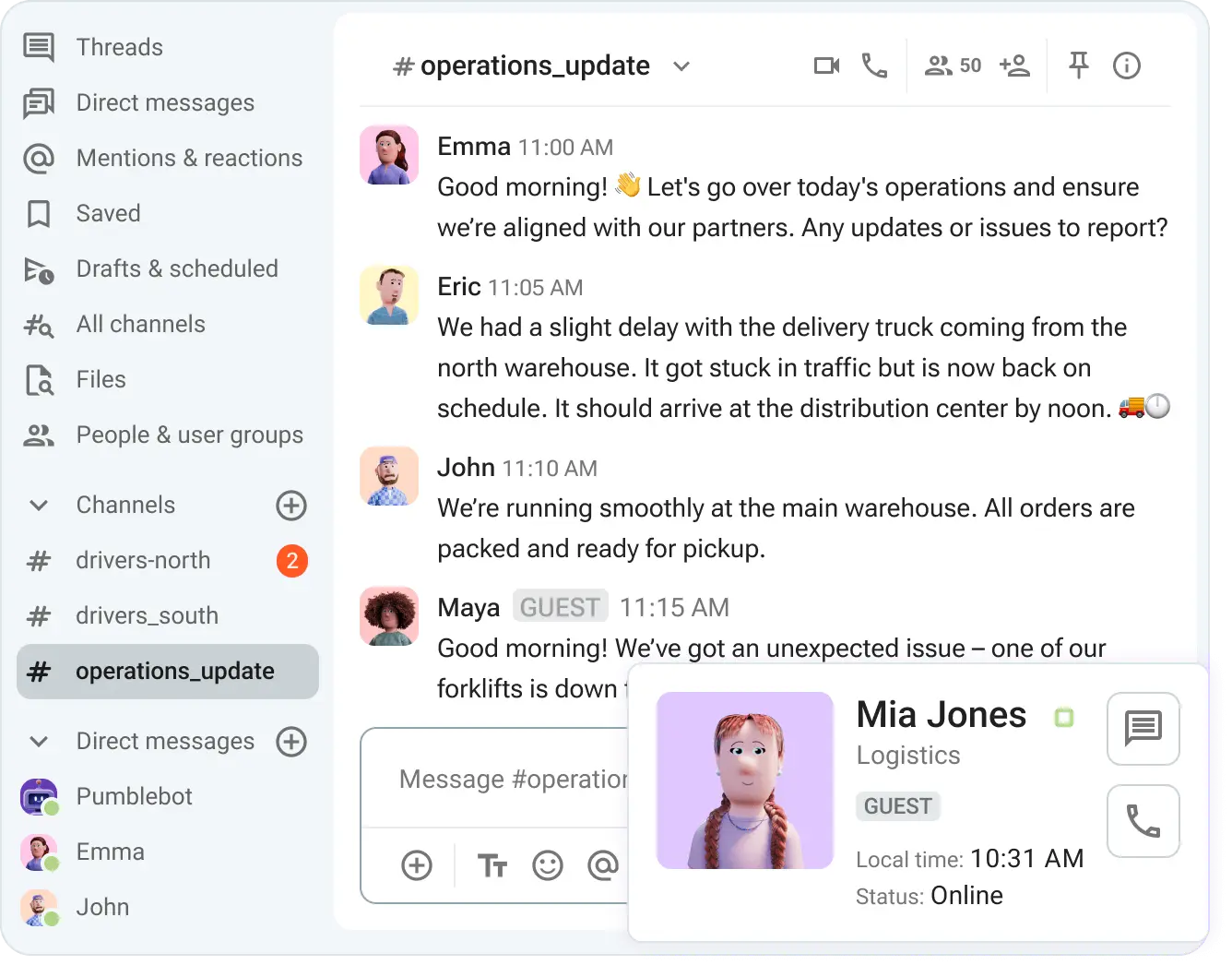 Stay in sync with vendors in Pumble, a team communication app