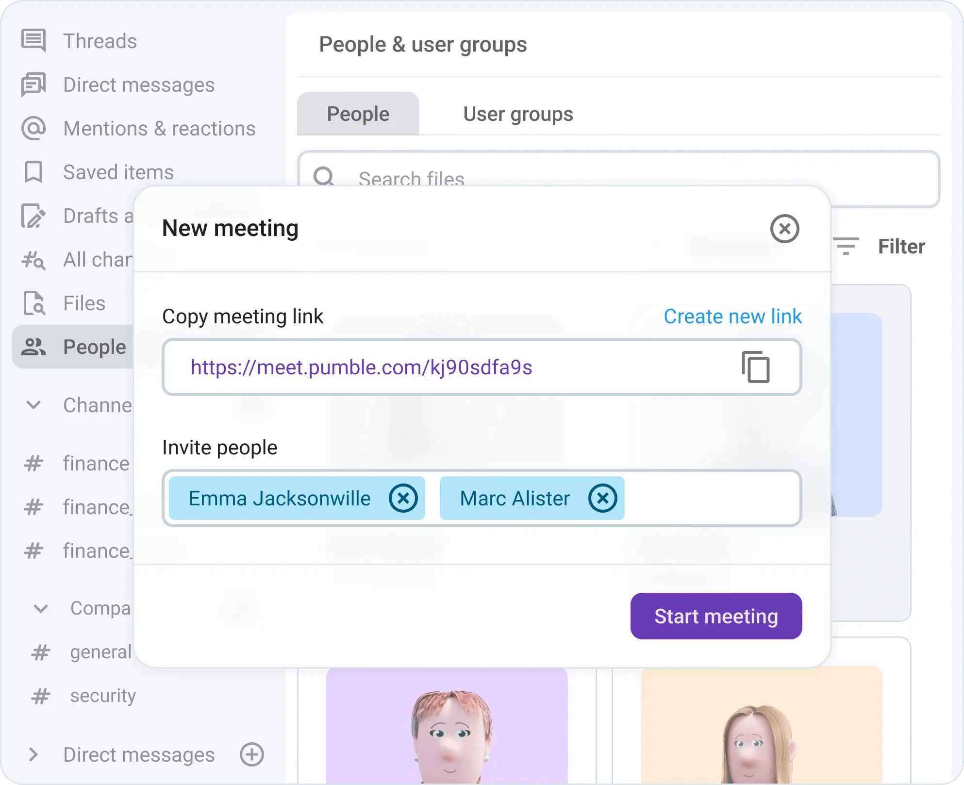 Sharing a meeting link in Pumble