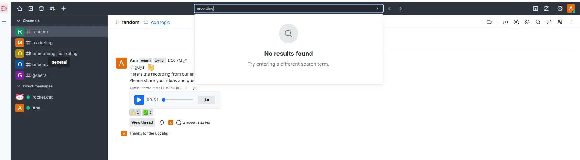 Unreliable search in Rocket.Chat