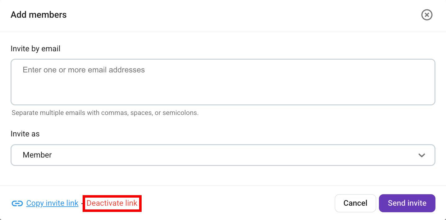 deactivate an invitation link