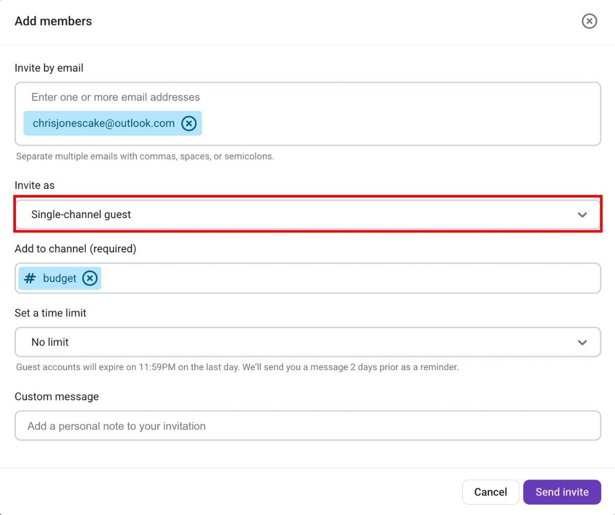 Add a single channel guest user