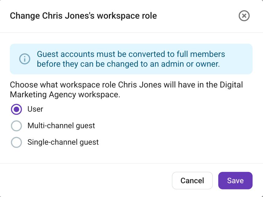 Select workspace role