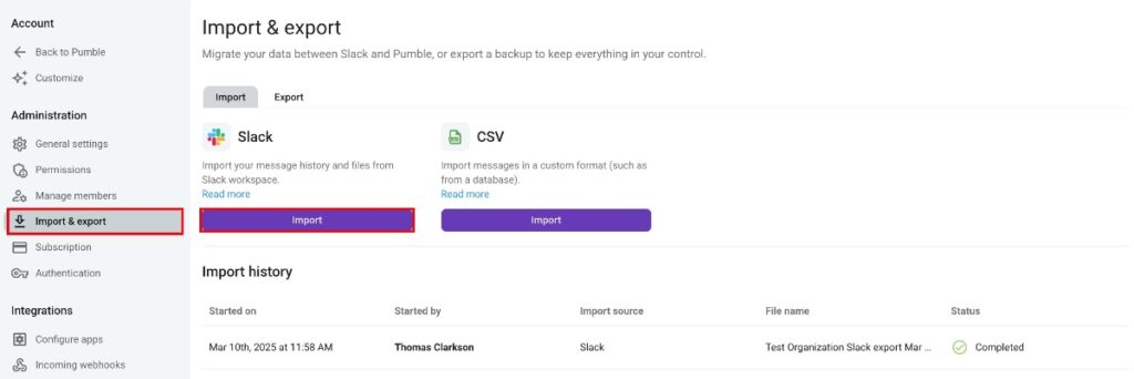 Import Data from Slack to Pumble - Pumble Help