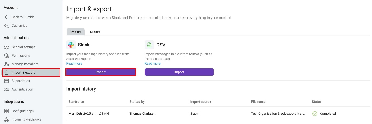 Importer de Slack