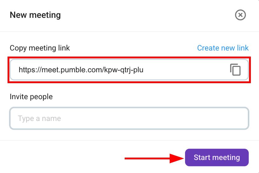 Create a meeting link modal in Pumble