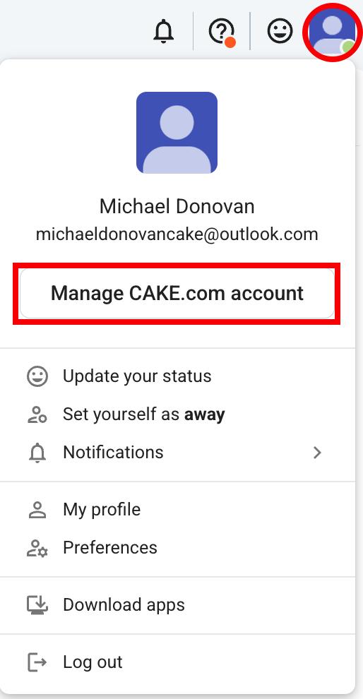 Manage cake.com account