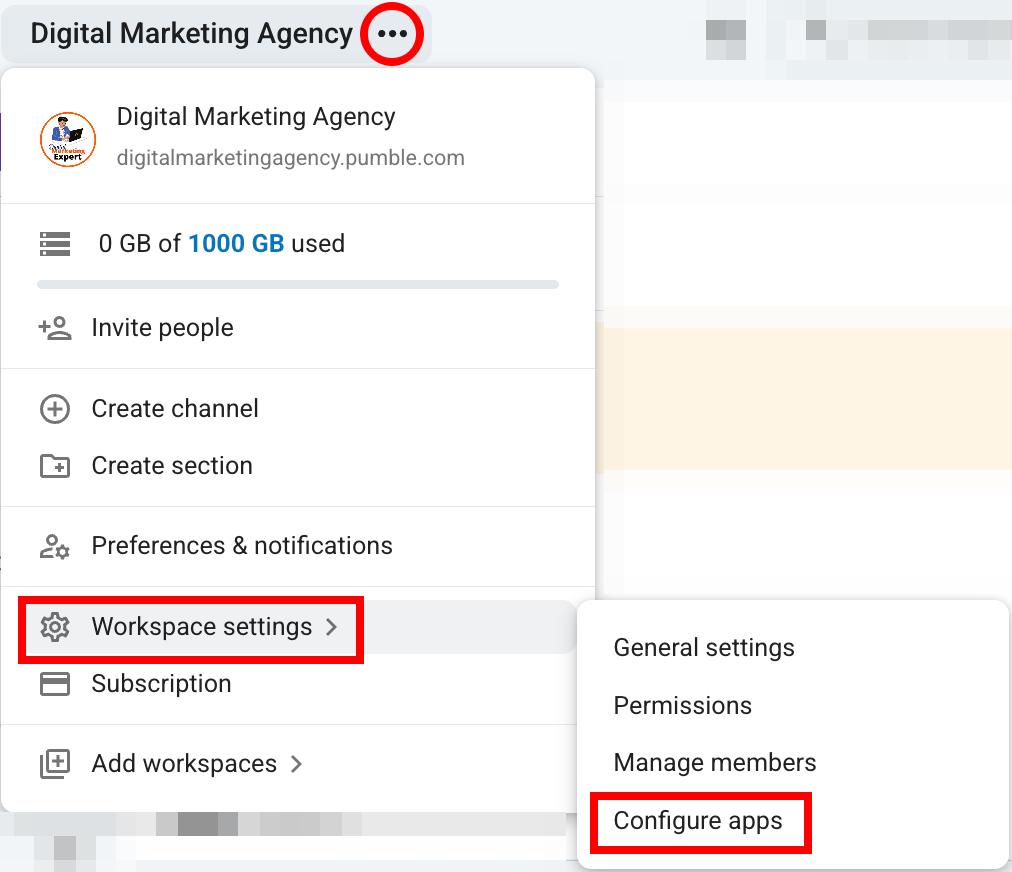 Configure apps in pumble