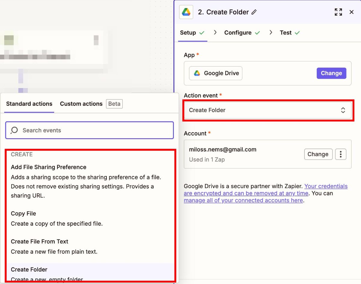 zap action google drive