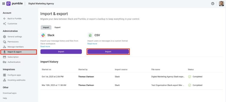 Import Data from CSV File - Pumble Help