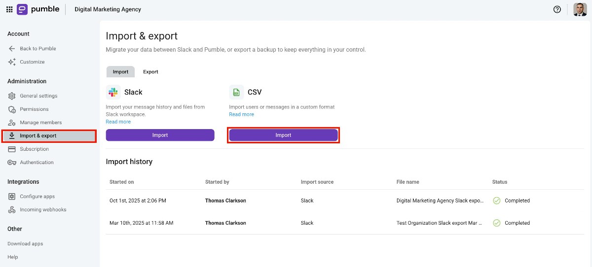 import data from csv