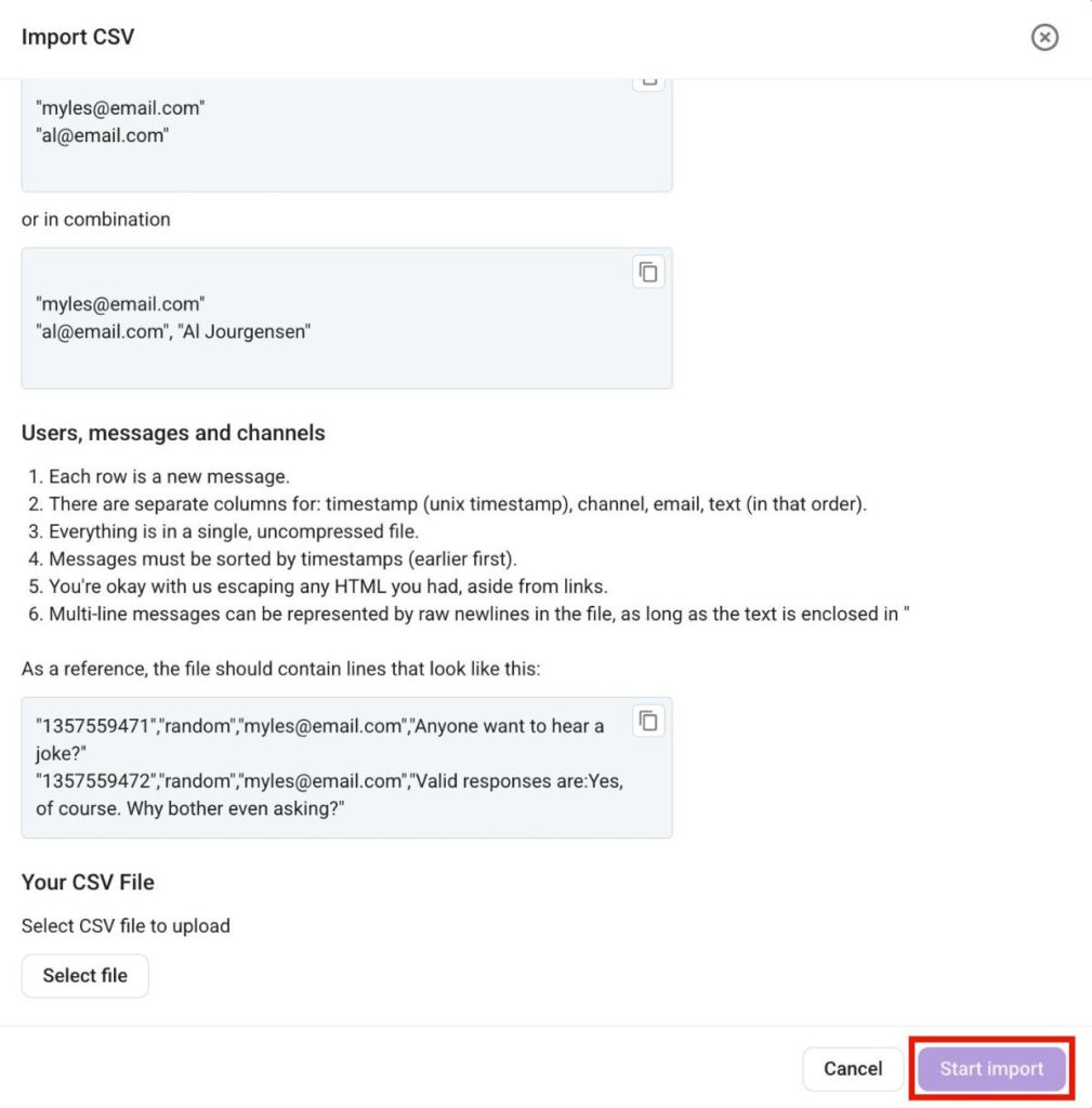 Import Data from CSV File - Pumble Help