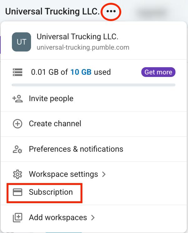 Open subscription page in Pumble