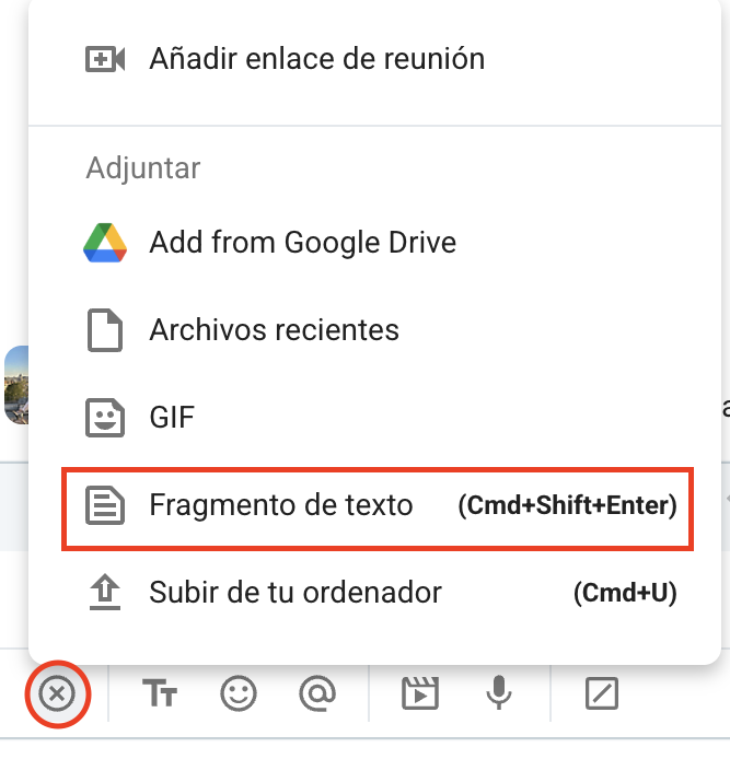 Añadir fragmento de texto