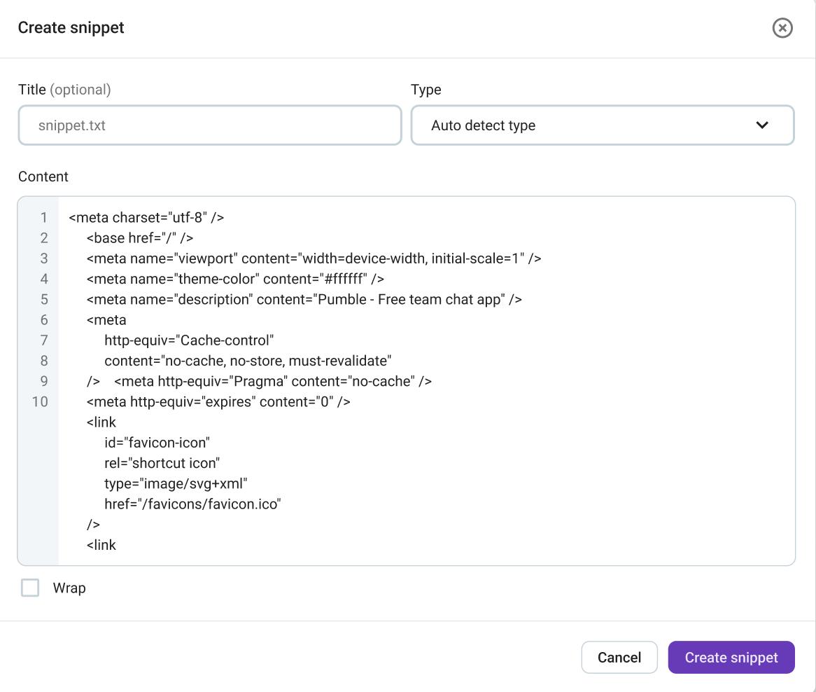 modal de fragmento de código