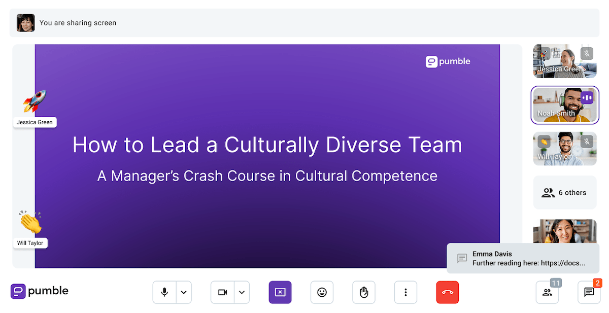A cultural competence workshop hosted on Pumble, the business messaging app