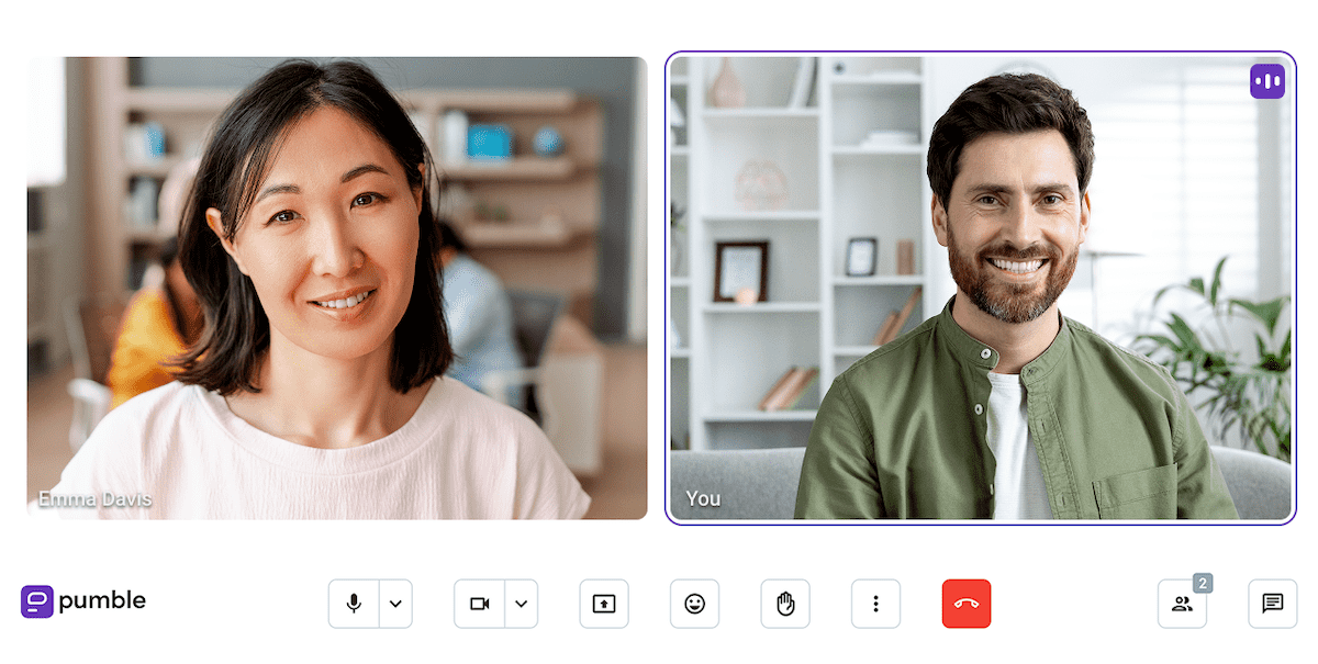 Emma practices active listening on a video call in Pumble, a team communication app