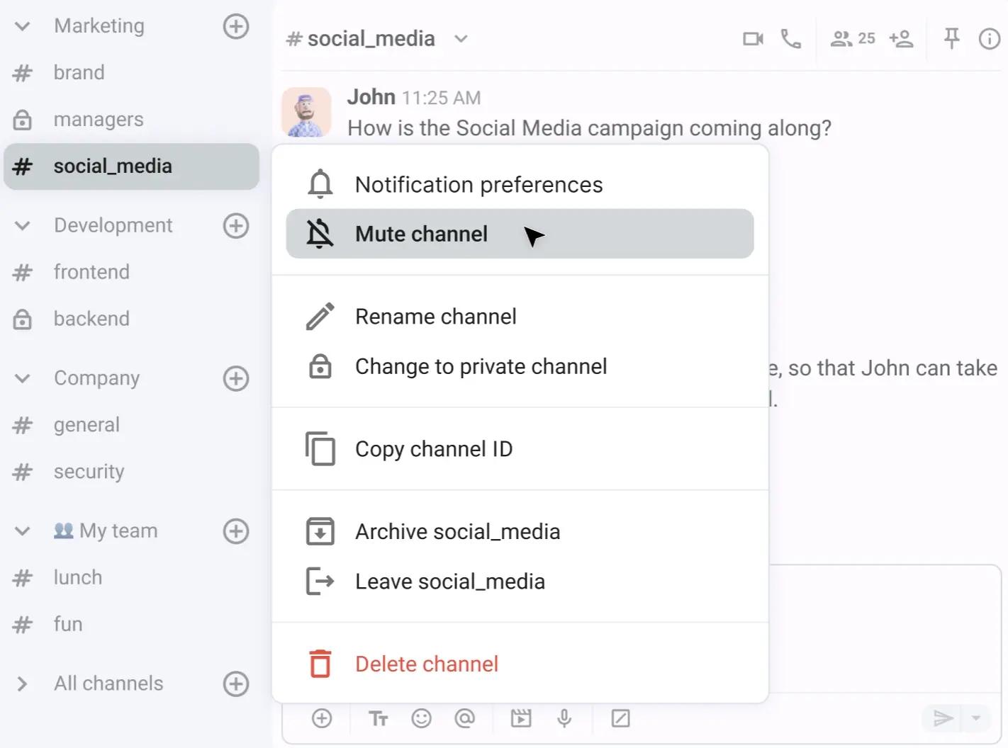 Adjust notification preferences and mute channels in Pumble