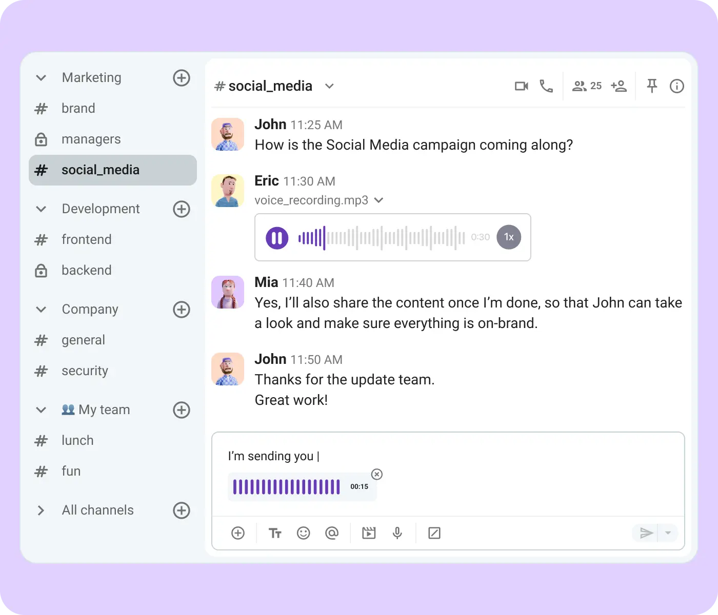 Pumble’s voice and video messages facilitate async communication 