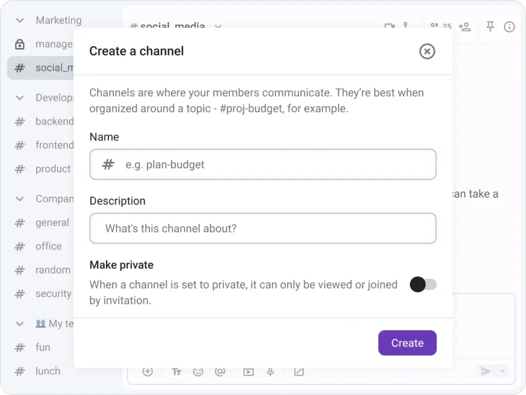 Creating a channel in Pumble by CAKE.com