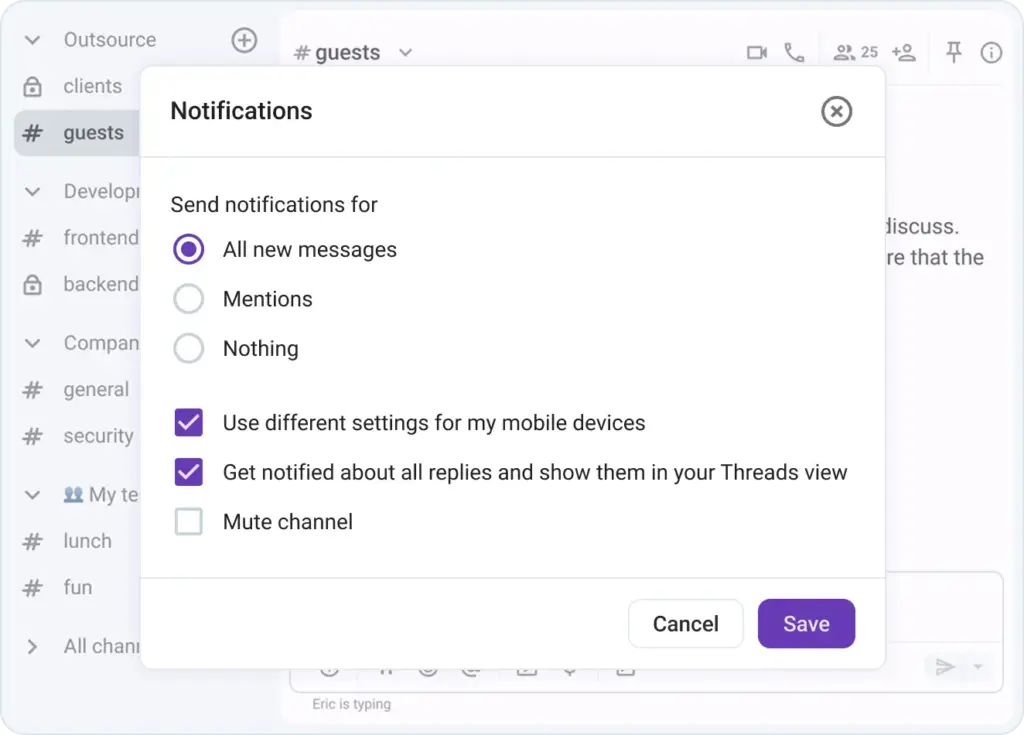 Preferencias de notificaciones en Pumble