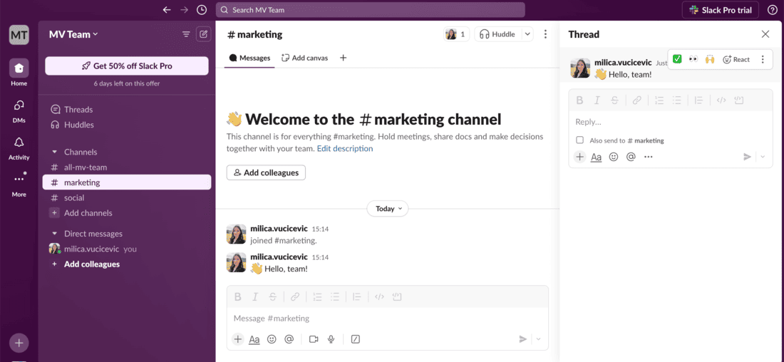 Channels and threads in Slack