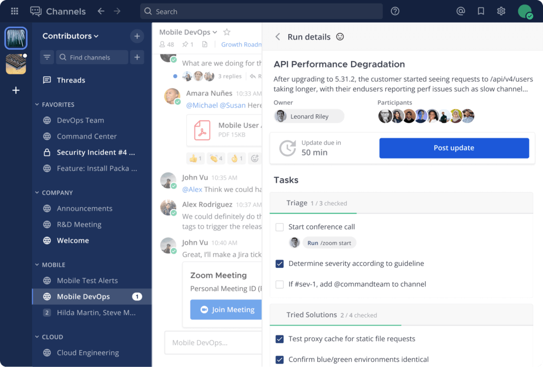 Interfaz de Mattermost