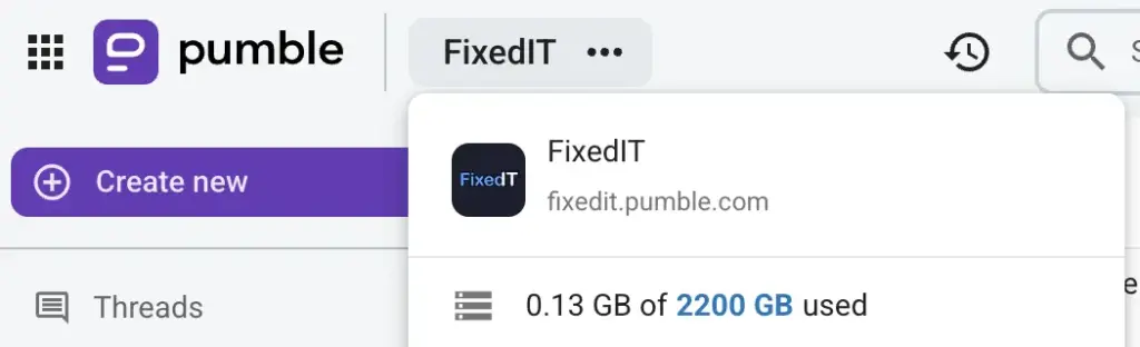 workspace name in the upper-left corner