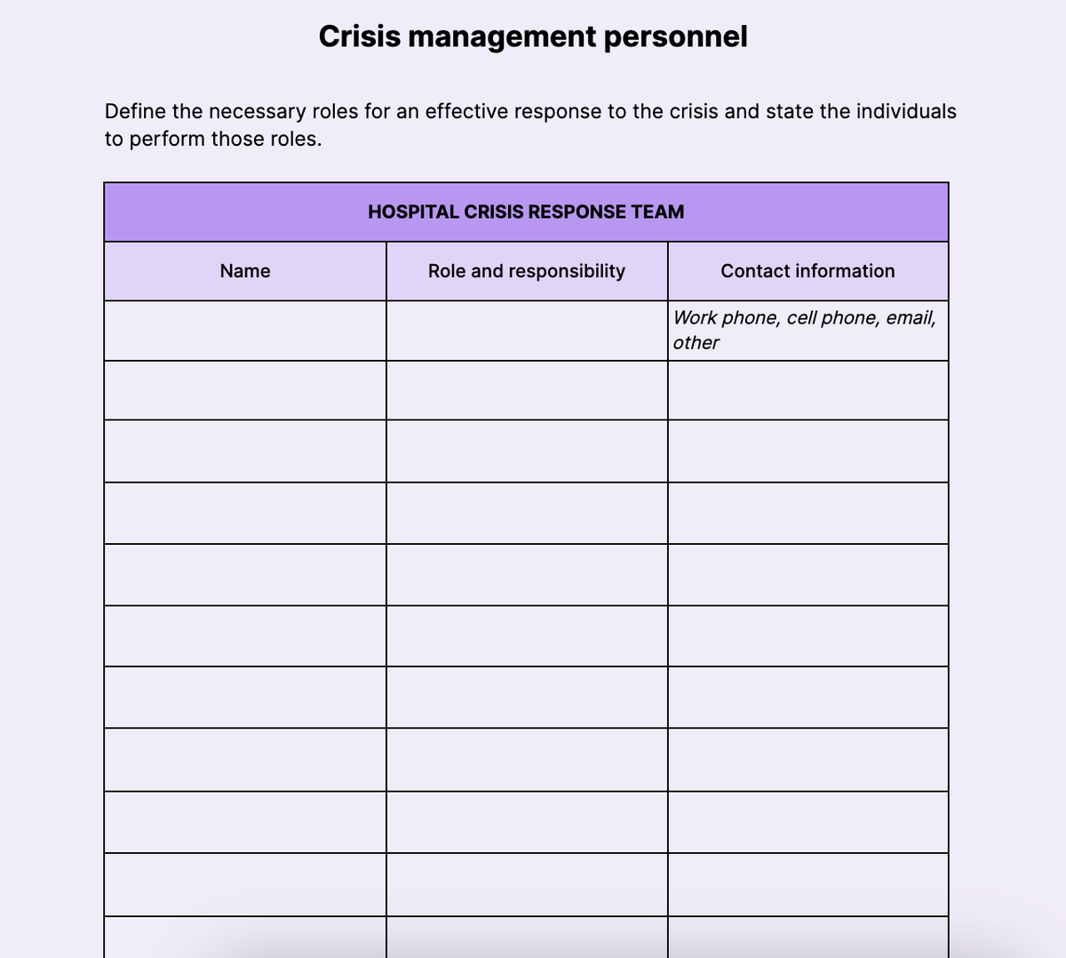 Hospital crisis communication plan template
In healthcare, crises are quite common. Prepare to drive and shape the conversation to navigate the slippery slopes of crisis communication.