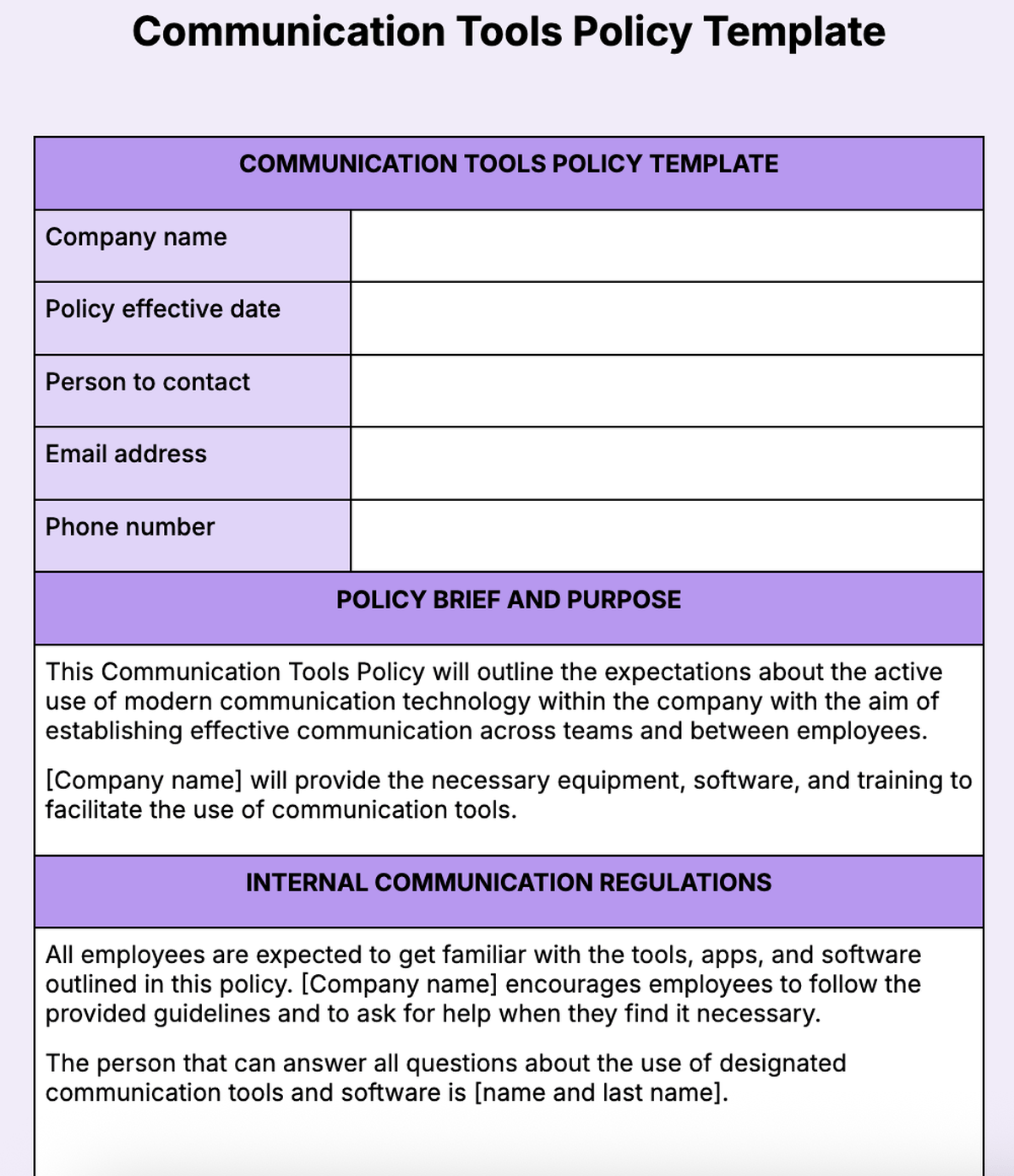 10. Communication Tools Policy Template