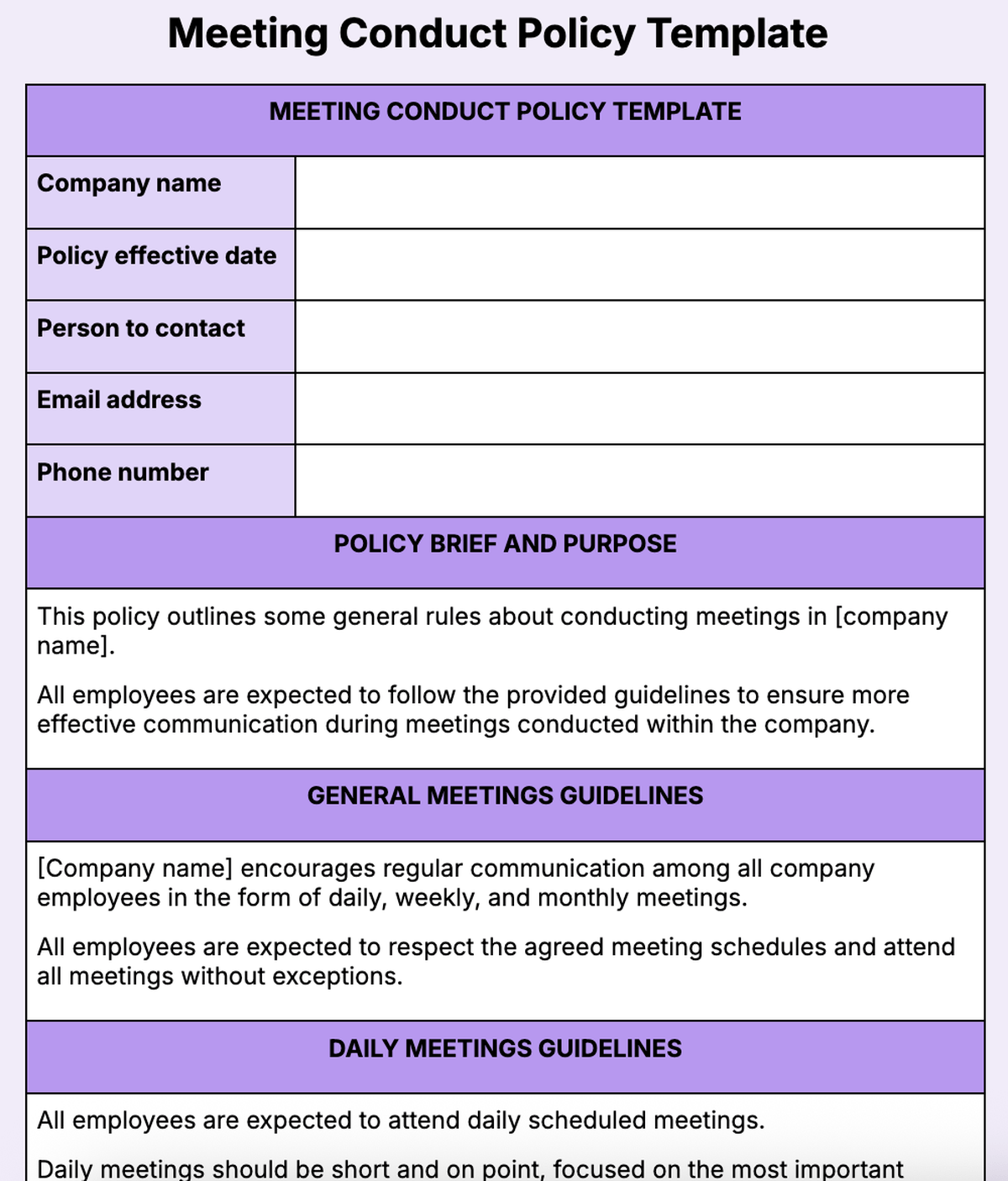 12. Meeting Conduct Policy Template