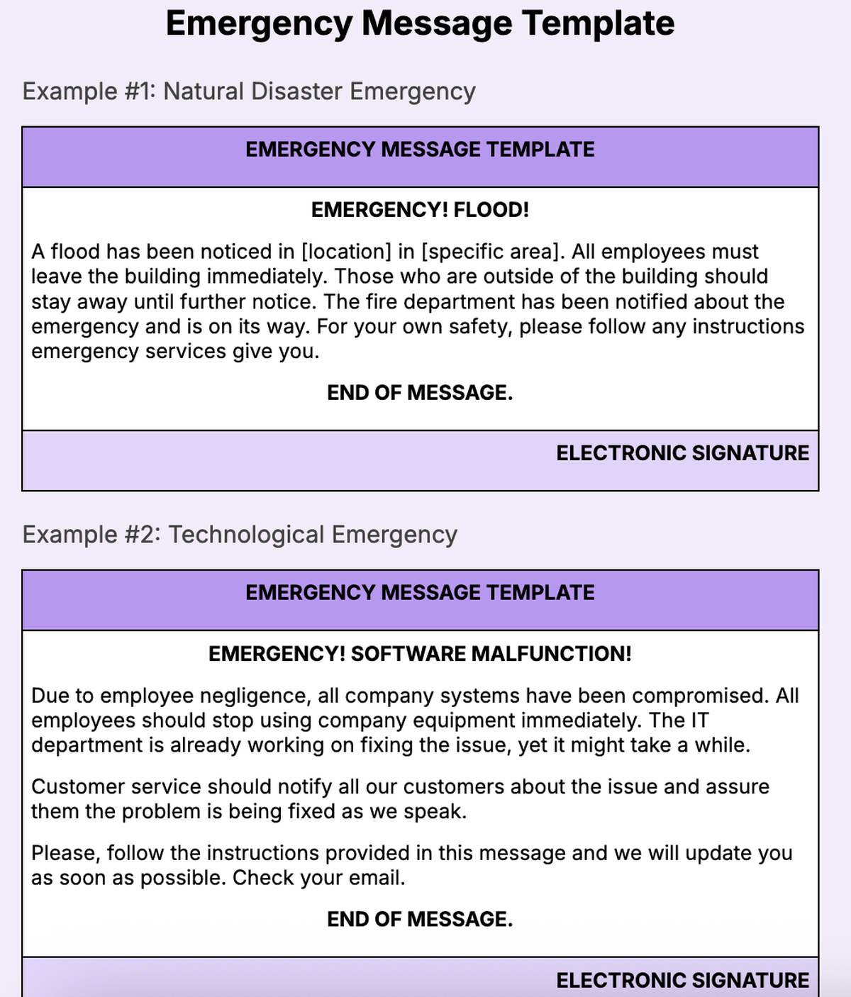 13. Emergency Message Template