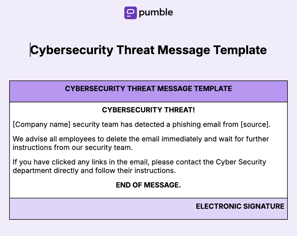 14. Cybersecurity Threat Message Template