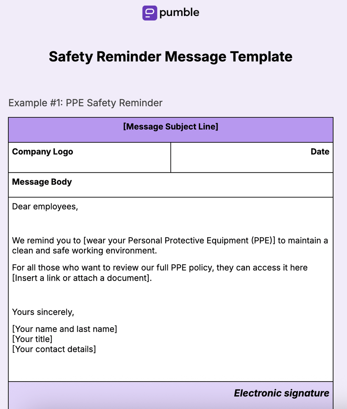 17. Safety Reminder Message Template