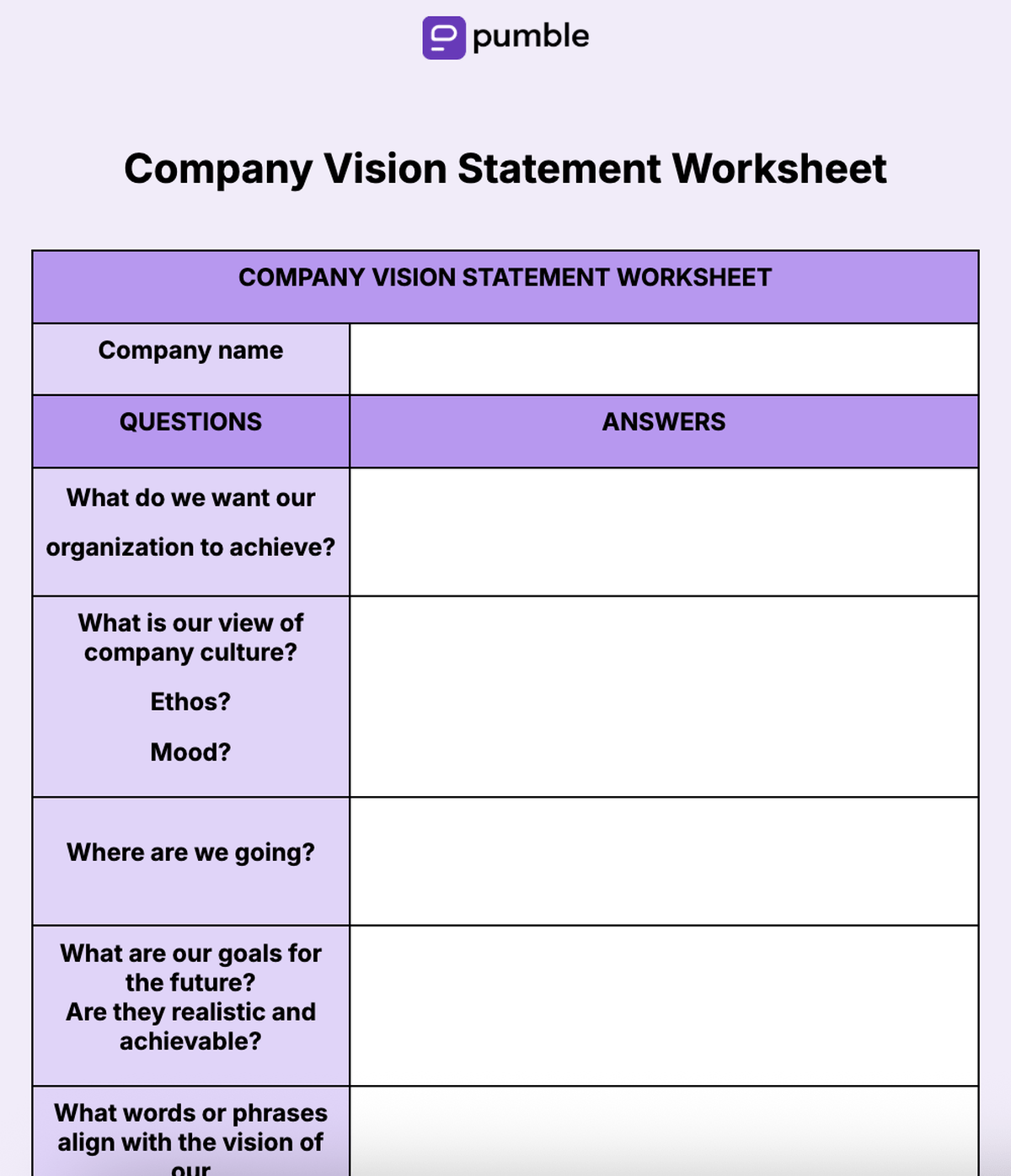4. Company Vision Statement Worksheet