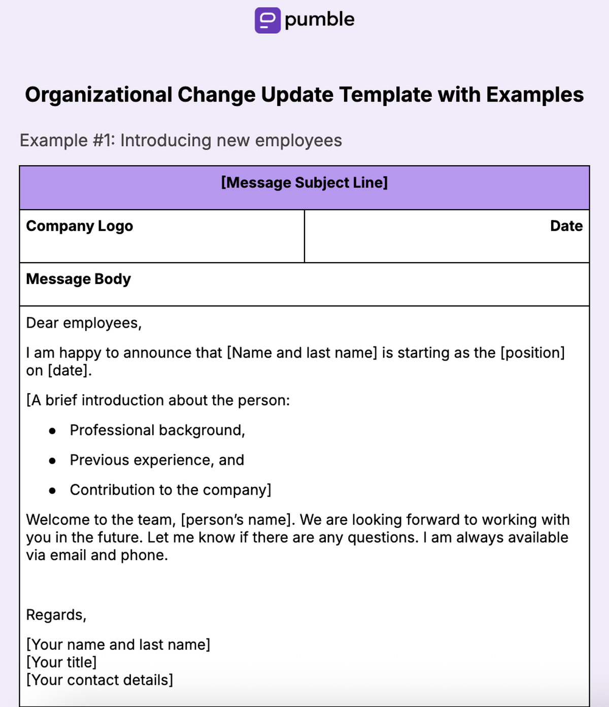 6. Organizational Change Update Template with Examples