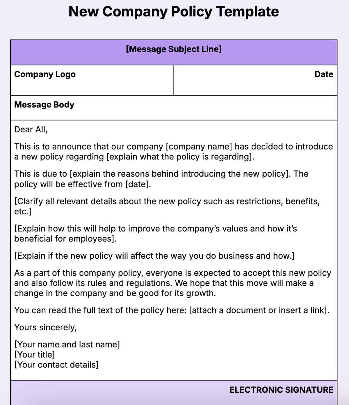 7. New Company Policy Template