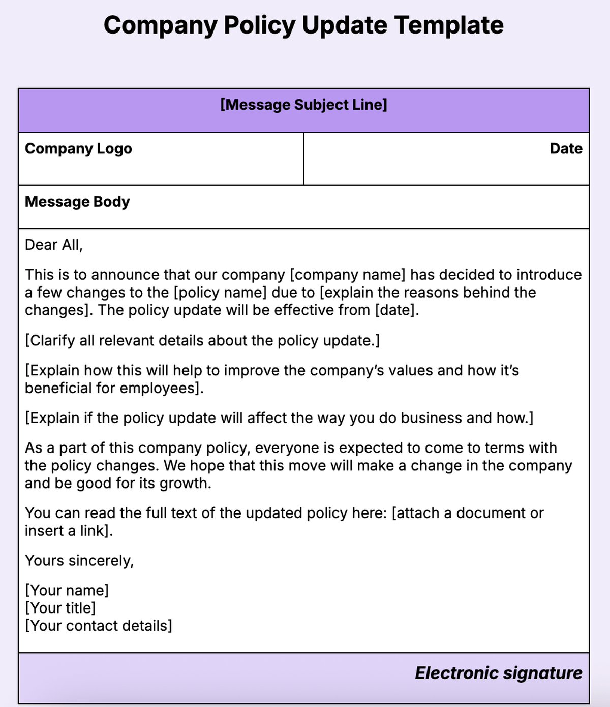8. Company Policy Update Template