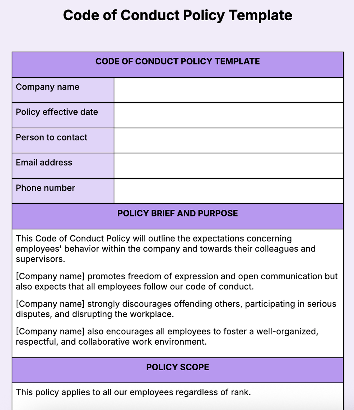 9. Code of Conduct Policy Template