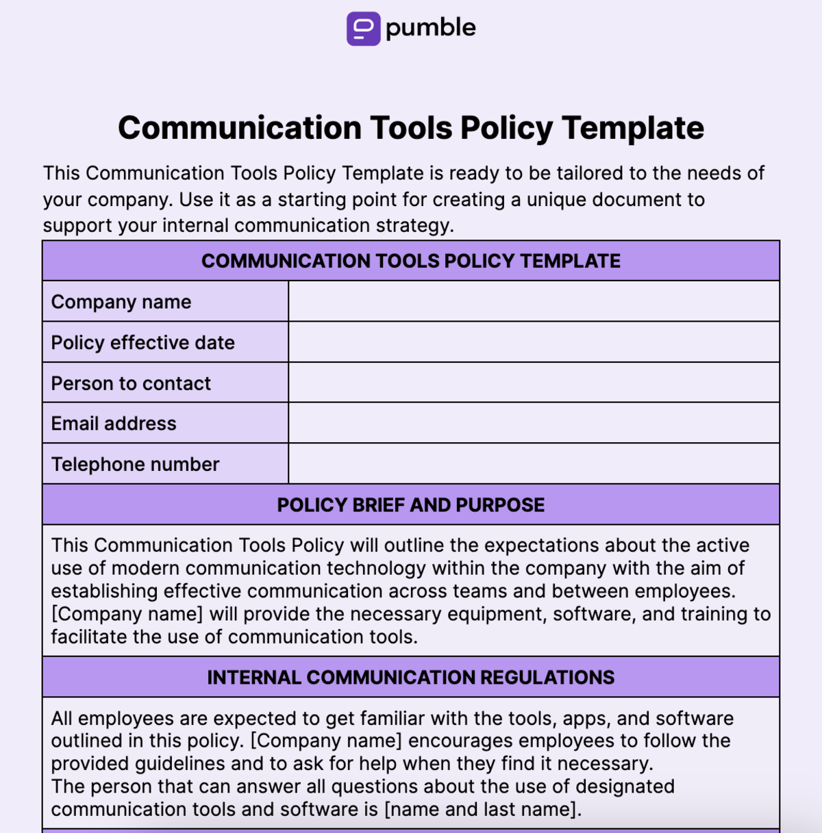 Communication Tools Policy Template