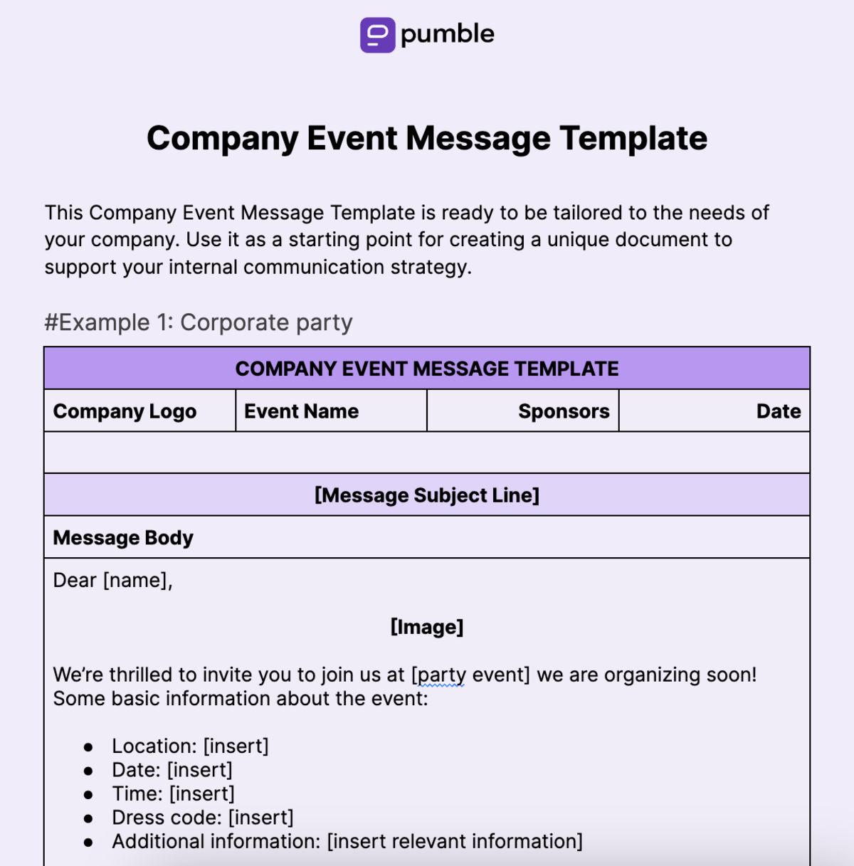 Company Event Message Template